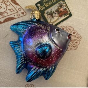 Old World Christmas Tropical Angelfish-Blue/Purple Blown Glass Ornament NWT